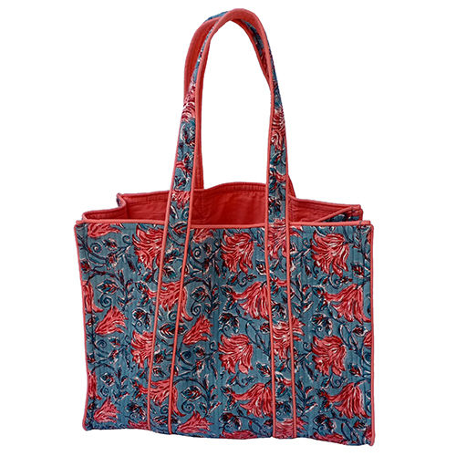 Grey-Red Printed Cotton Tote Bags