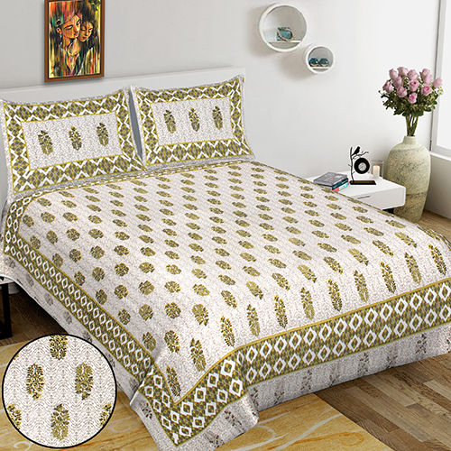 White-Green Cotton Fancy Bed Sheet