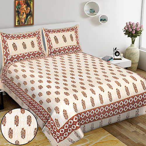 White-Brown Stylish Printed Bed Sheet