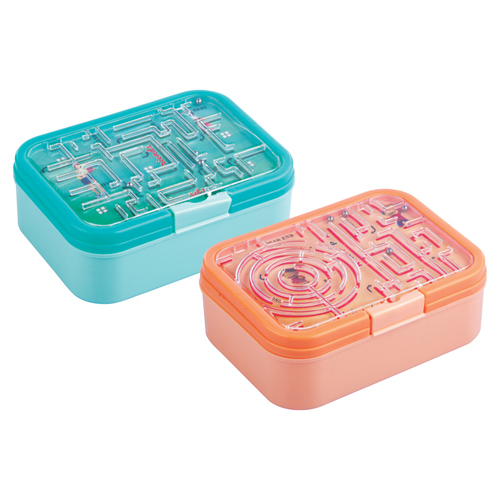 Plastic Lunch Box - High Quality Polypropylene, Lightweight Slim Design with Maze Game, Spoon, Fork & Mini Container, Multicolor