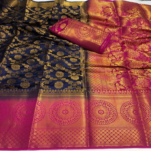 Monika Blue Nylon Silk Saree