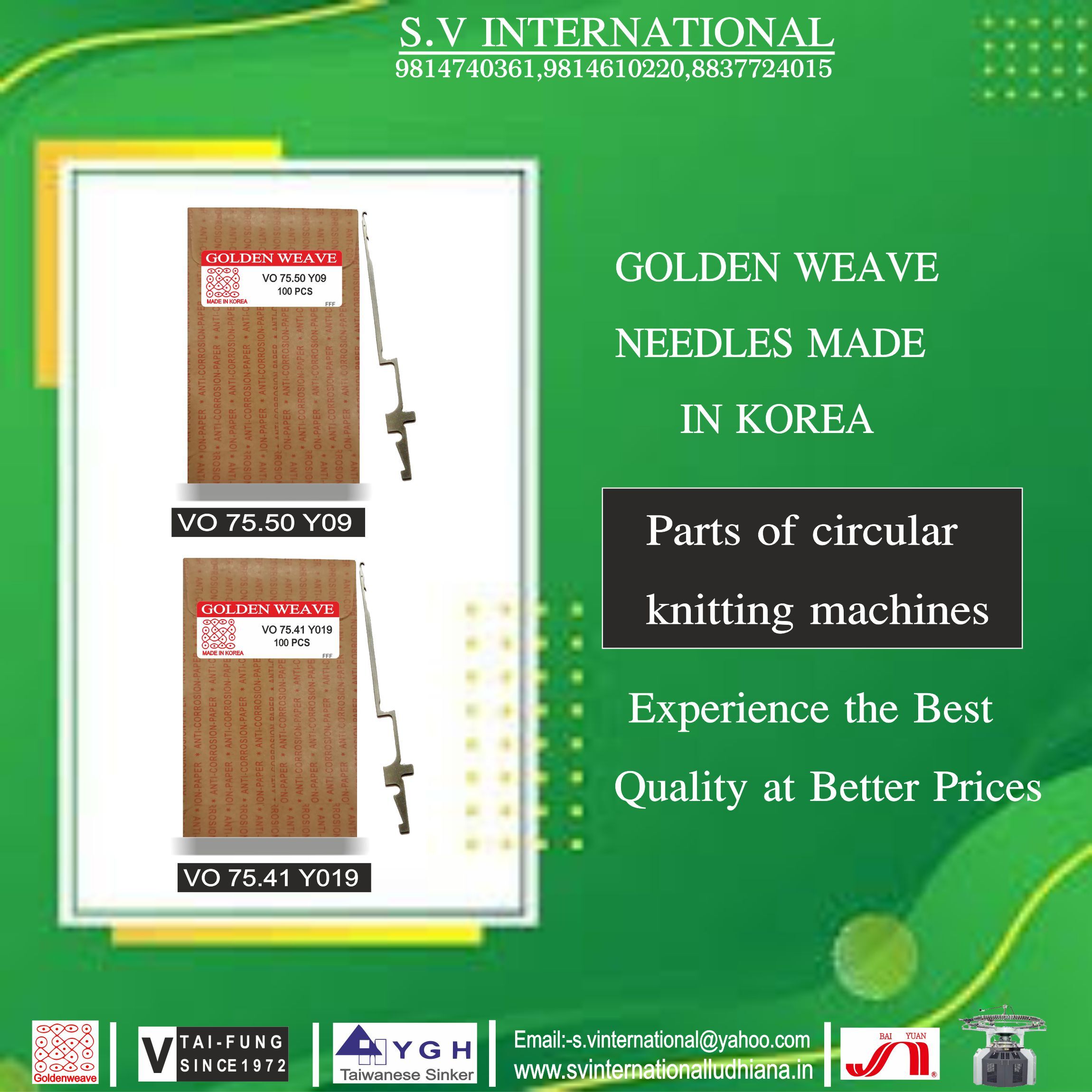 Vo 75.50 Y09 Vo 75.41 Y019 - Golden Weave Brand Needles