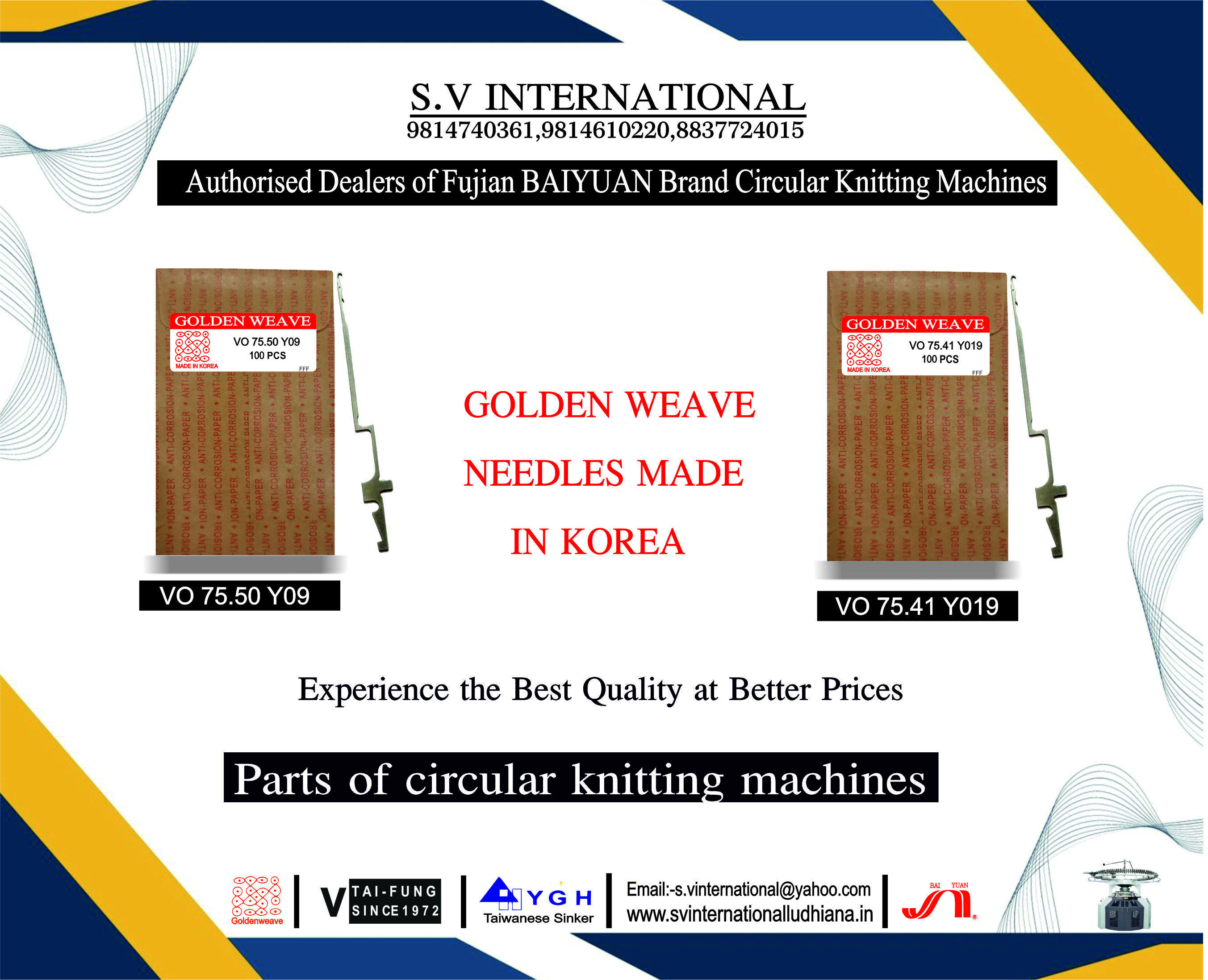 Vo 75.50 Y09 Vo 75.41 Y019 - Golden Weave Brand Needles
