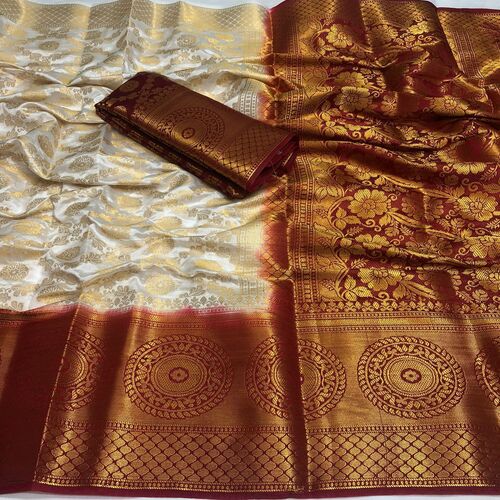 Monika Off-White Nylon Silk Saree