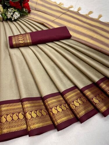 Mango Butti Grey Cotton Silk Saree