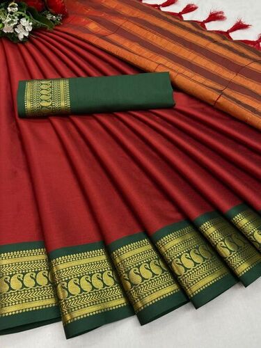 Mango Butti Maroon Cotton Silk Saree