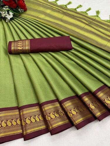 Mango Butti Pista Cotton Silk Saree