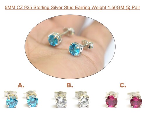 925 Sterling Silver Cubic Zirconia Stud Earring