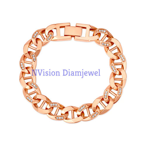 Mens Rose Gold Cuban Natural Diamond Bracelet