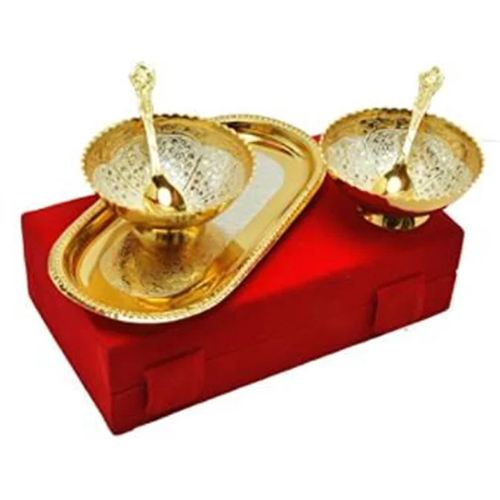 Golden Gold Silver Plated Bowl Set Indian Wedding Gift