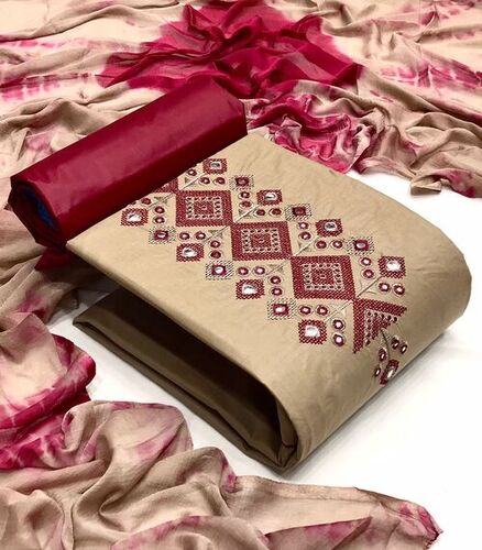 Riva Beige Cotton Dress Material