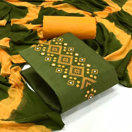 Riva Green Cotton Dress Material
