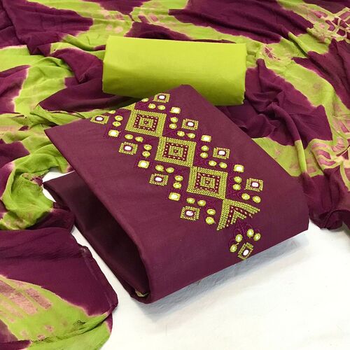 Embroidered Riva Purple Cotton Dress Material