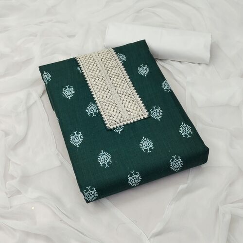 Printed Siya Green Slub Cotton Dress Material