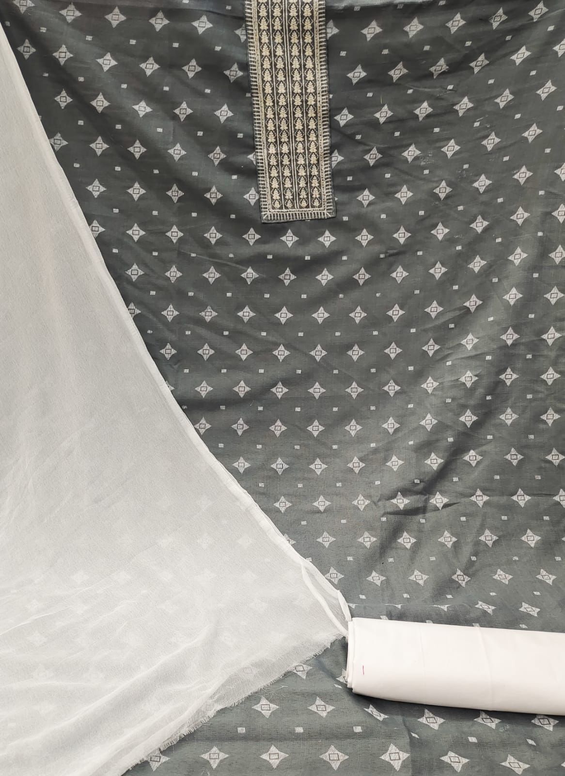 Siya Grey Slub Cotton Dress Material