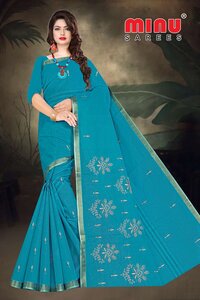 MINU Designer Cotton Embrodary Saree Champion