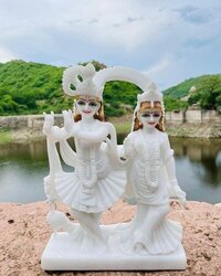 Radha Krishna White Marble Statue