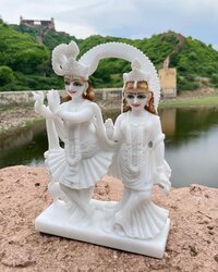 Radha Krishna White Marble Statue