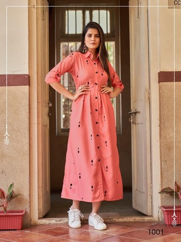 Komal Peach Rayon Kurti