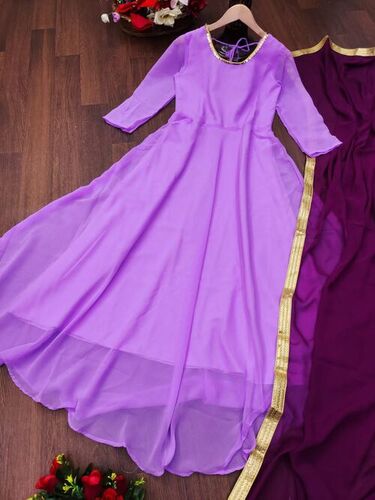 Nipa Purple Georgette Kurti Decoration Material: Laces