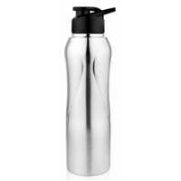 Stainless Steel Bottle With Sipper Cap - 1l Capacity, 28.5x7.75 Cm, Silver | Bpa-free, Leak-proof, Polished Finish, Sporty Design