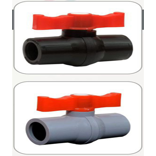 P P Black Grey Solid Ball Valve (Heavy) - PVC, 15-100mm, Threaded, Red Handle, Durable Fluid Control