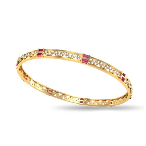 14K Yellow Gold Amisha Diamond Ruby Bangle