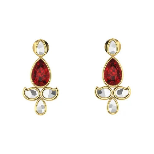 Red 4.36G Paavan Kundan Yellow Gold Earrings