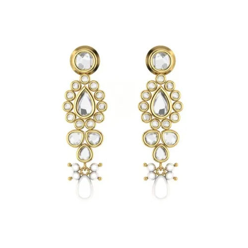 White 2.81G Pacata Kundan Yellow Gold Earrings