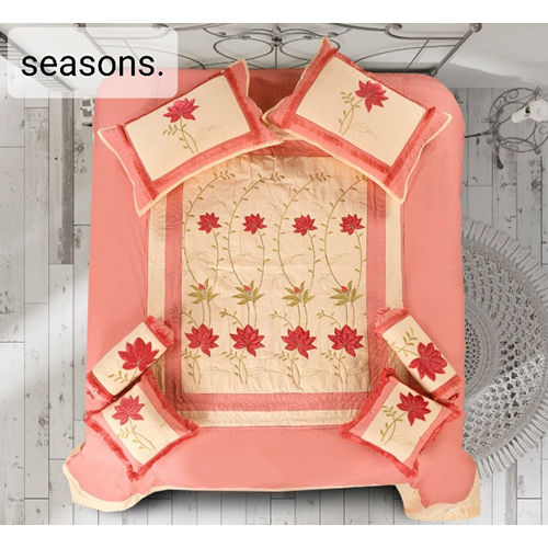 Cream And Pink Embroidery Bed Cover Set