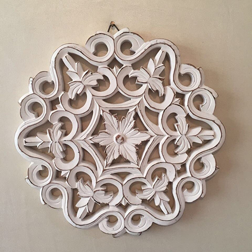 MDF Wall Decor Panel - High Quality MDF 12x12 Inch Round, Antique White Rustic Finish with Handcarving Jali Work - Stylish Home Accent