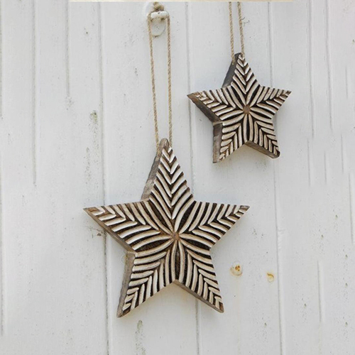 Wooden Christmas Decoration Star - 8 Inch Mango Wood, Black and White Rustic Finish | Hand-Carved Design, Unique Holiday Home Decor