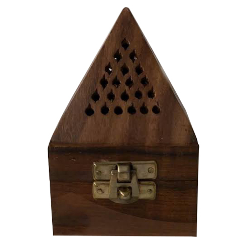 Pyramid-Shaped Wooden Incense Burner - Sheesham Wood 3x3x4.6 Inch | Natural Finish, Arts and Crafts Home Decor Gift Item