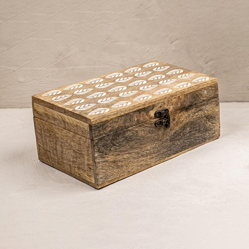 Wooden Box - Polished Wood, 12x8x4 Inches | Antique Imitation Style for Arts and Crafts, Home and Wedding Decoration, Gift Use