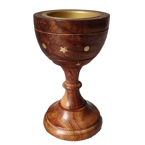 Wooden Diya Cup Lobaan Daan - Sheesham Wood 6x4 Inch with Brass Work Natural Finish Customized Packaging Polished Surface Home Decor Gift Item