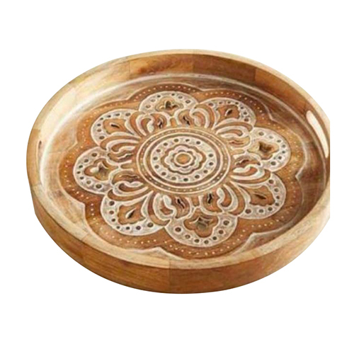 Wooden Round Tray - Polished Finish, 12 Inch | Antique Imitation Style, Ideal for Arts and Crafts, Gifts, and Home Decor