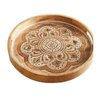 Wooden Round Tray - Polished Finish, 12 Inch | Antique Imitation Style, Ideal For Arts And Crafts, Gifts, And Home Decor