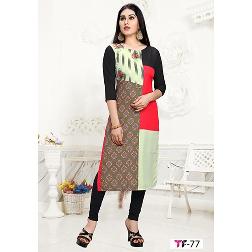 Premium Quality Digital Printed Crepe Kurti - Long Sleeve, Casual Style | Features: Quick Dry, Washable, Printed Pattern for Ladies