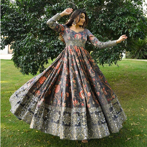Black Pure Silk Embroidery Long Flair Kurti