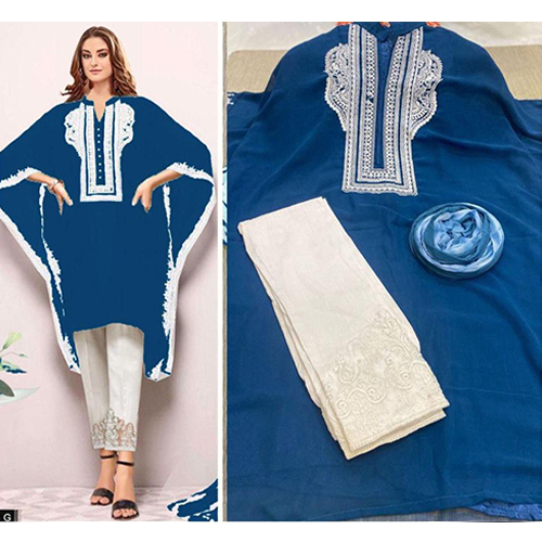 Quick Dry Blue Kaftan Pant With Dupatta