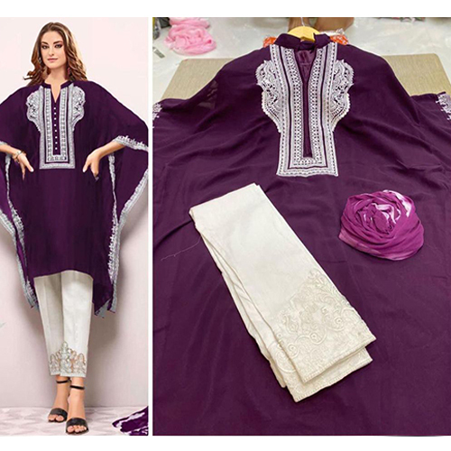 Washable Georgette Embroidery Kaftan Pant With Dupatta