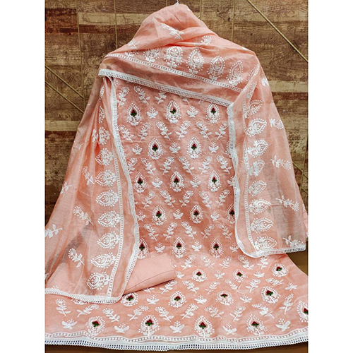 Pink Modern Unstitched Chanderi Dress Material
