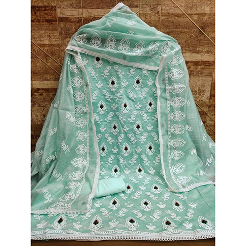 Designer Unstitched Chanderi Dress Material - Cotton Fabric, Embroidered Pattern | Quick Dry, Soft & Comfortable, Washable