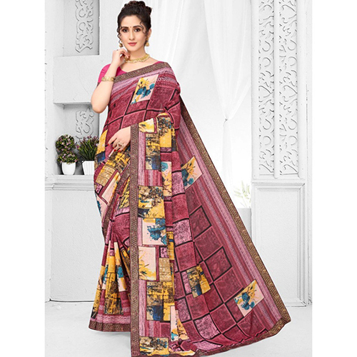 Georgette Saree with Lace Border - Georgette Material, Casual Occasion, Printed Pattern | Elegant Design for Effortless Chic Style