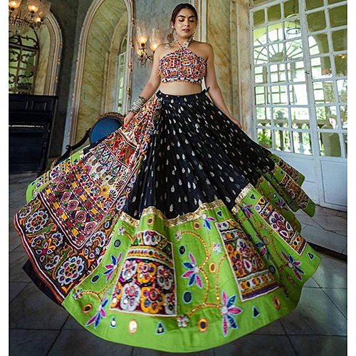 Black And Green Designer Printed Lehenga Choli