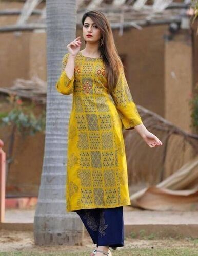 Dhurvi Yellow Rayon Kurti