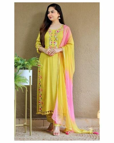 Deepa Yellow Rayon Kurti Decoration Material: Sequins