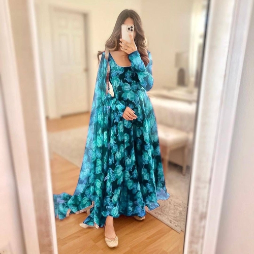 Farah Sky-Blue Georgette Gown