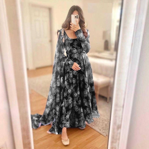 Farah Black Georgette Gown