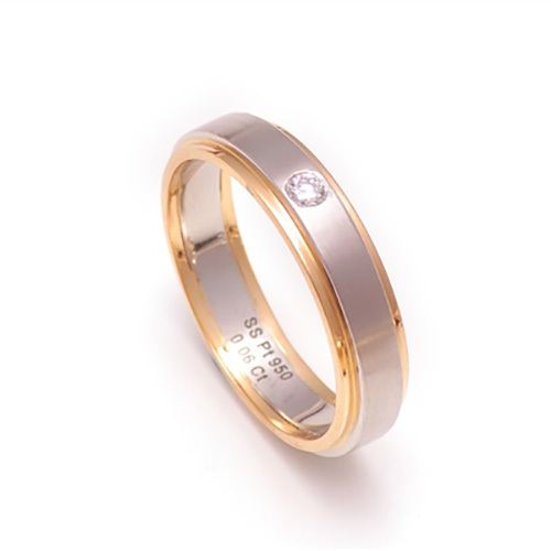 S S Platinum Two Tone Single Diamond Studded Ring